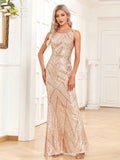 Elegant Gold Sequin Sleeveless Mermaid Hem Ball Gown for Women – Formal Wedding Guest Dress, Party Dress, Evening Gown for Special Occasions