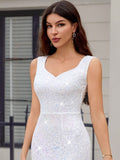 Luxury White Lace Bridal Dress for Women – Sweetheart Neckline Sequin Mesh Mermaid Hem Evening Gown with Slim Fit for Elegant Weddings