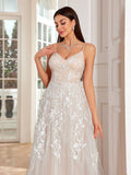 Women’s Romantic Floral Lace Spaghetti Strap White Bridal Swing Dress – Elegant Mesh A-Line Wedding Gown